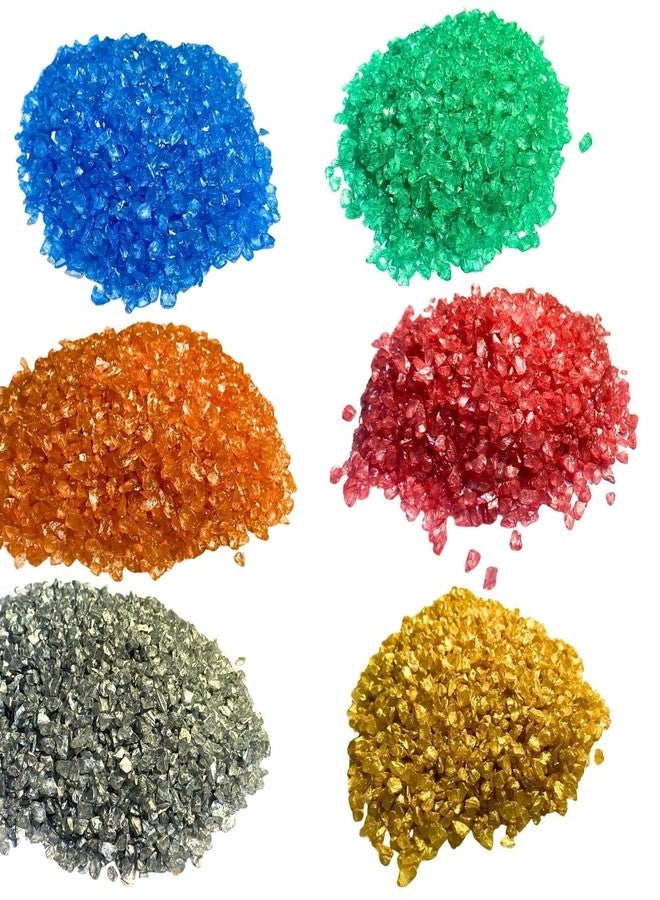 SNOOGG Crushed fire Glass 2-5 MMHigh Luster Metalic 6 Colour - 40 Grame Each.Gold Silver Dark Green Ocean Blue Coral Orange for Resin Art, DIY Crafts, Aquarium, and Home Décor - Image 1